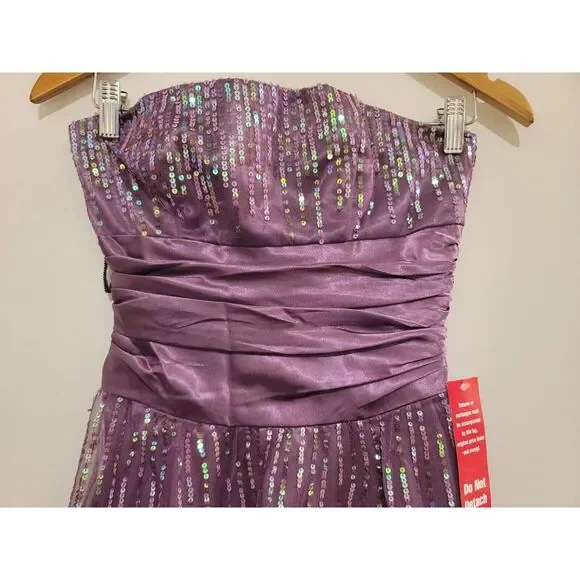 JOSH JAZZ Purple Prom Party Dress 3/4 Strapless Sequin Tulle Homecoming $100 NWT - Picture 3 of 7